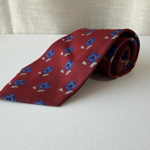 Biella 100% Silk Tie Made in Italy for Britches of Georgetown Red Blue Pattern - Picture 4 of 16